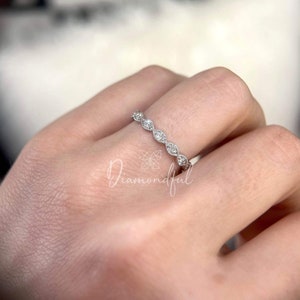Bezel Set Scalloped Diamond Wedding Ring Eternity Band, Stacking Ring, Promise Ring, Anniversary Ring in 18k Gold