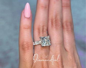 Princess Cut Hidden Halo Pave Diamond Engagement Ring, 6.30 CTW, Lab Grown Diamond Ring, Engagement Ring