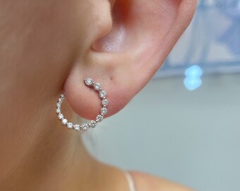 14K Graduated Single Prong Diamond Circle Studs, Graduating Diamonds, Diamond Earrings, Fine Jewelry, Gift for her, Free Shipping
