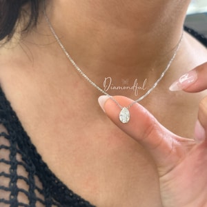 Floating Lab Diamond Necklace / Pear Shaped Lab Diamond Solitaire Pendant / Floating Lab Diamond Necklace /14k/ Bridal gift /Gift for her