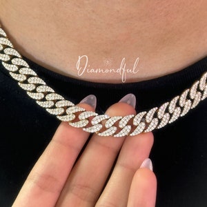 Iced Out Lab Grown Diamond Prong Link, Cuban Link Choker, 16 inch Diamond Cuban Link Choker, 14K Lab Grown Diamond