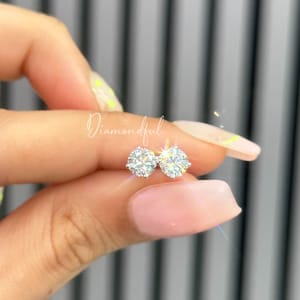 1 carat Lab Grown Round Brilliant Cut Diamond Stud Earrings 4 Prong in 14K Gold / Lab Created Diamond Studs / Round Cut Studs/ Gift for her