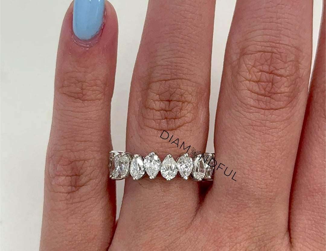 3 CT Pear Shaped Lab Diamond Eternity Band in 14k, Stacking Ring, Lab ...