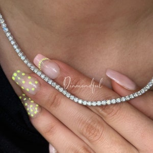 7.5 Carat Lab Grown Diamond Tennis Necklace, 16 inch Diamond Tennis Necklace, 14K Lab Grown Diamond Tennis Choker Stunning White Diamonds