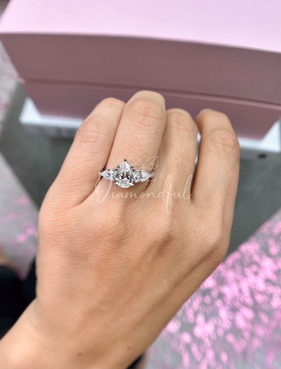 2.80 ctw Pear Lab Grown Diamond Three Stone Engagement Ring IGI