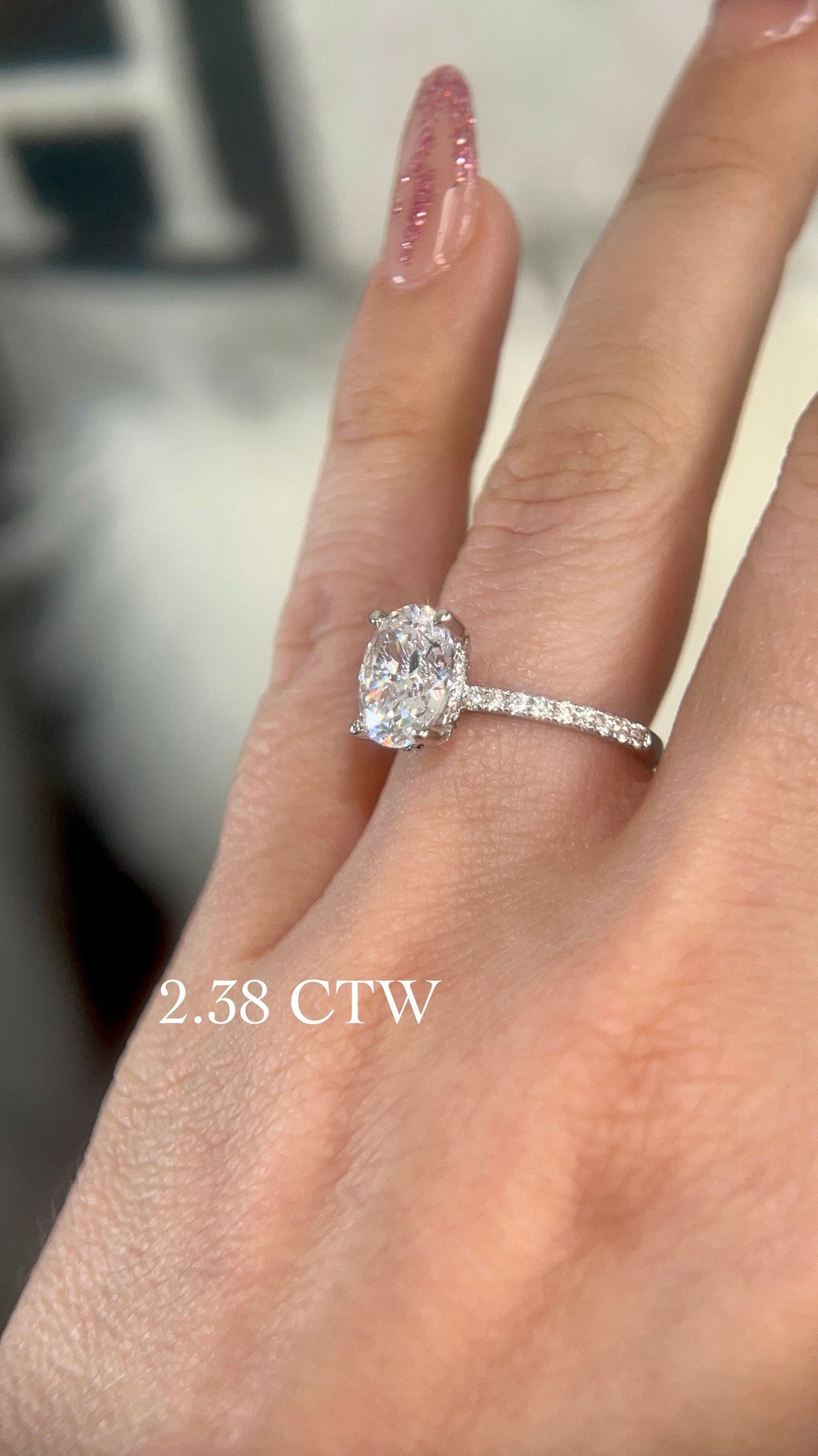 3.50 Carat Cushion Lab Created Diamond Engagement Ring with Hidden Halo 8 / White Gold