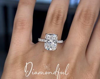 5 CT Elongated Cushion Lab Grown Diamond Engagement Ring | IGI Certified | Hidden Halo 14K Gold Ring | 1-5 CT Cushion Diamond Ring