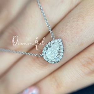 Floating Lab Diamond Necklace / Pear Shaped Lab Diamond Halo Pendant / Floating Lab Diamond Necklace /14k/ Bridal gift /Gift for her