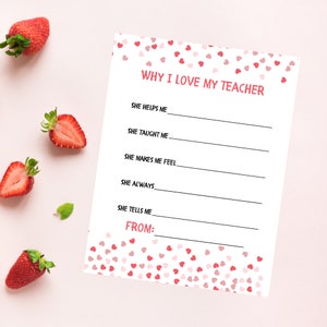 Valentine&#39;s Day Card for Teacher, PRINTABLE Valentine Card for Teacher,  Why I Love My Teacher Appreciation Printable Art
