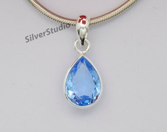 Siberian Blue Quartz Pendant , 925 Sterling Silver Pendant , Handmade Silver Pendant, Teardrop Blue Quartz Pendant, Designer Pendant