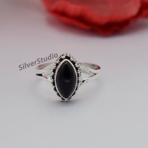 Natural Black Onyx Gemstone Ring , 925 Sterling Silver Ring , Handmade Silver Ring , Marquise Black Onyx Ring , Birthday Ring , Women Ring
