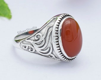 Natural Carnelian Ring, 925 Sterling Silver Ring, Handmade Silver Ring, Oval Carnelian Ring, Anniversary Ring, Boho Ring, Unisex Ring