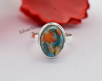 Natural Spiny Oyster Turquoise Ring, 925 Sterling Silver Ring, Gift for Wife, Handmade Ring, Copper Turquoise Ring , Birthday Ring