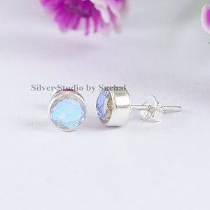 Natürliche Engel Aura Quarz Ohrstecker, 925 Sterling Silber Ohrstecker, Geburtstag Ohrringe, handgemachte Ohrring, runde kleine Ohrstecker, Frauen Ohrring