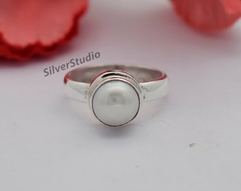 Fresh Water Pearl Ring, 925 Sterling Silver Ring , Round Pearl Ring , June Birthstone Ring , Women Ring , Gift for Mom, Handmade Silver Ring