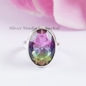 Watermelon Tourmaline Quartz Ring , 925 Sterling Silver Ring , Oval Handmade Ring , Tourmaline Ring, Birthday Ring, Gemstone Ring