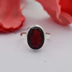 Natural Garnet 925 Sterling Silver Ring , Handmade Silver Ring , Oval Garnet Ring ,January Birthstone Ring , Love Ring, Gift for Her