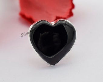 Black Onyx Heart Ring , 925 Sterling Silver Ring , Heart Shape Onyx Ring , Gemstone Ring , Anniversary Ring , Handmade Ring