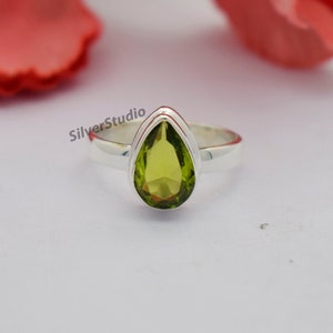 Natural Peridot Ring , 925 Sterling Silver Ring , Handmade Ring , Teardrop Peridot Ring , August Birthstone Ring , Women Ring, Birthday Ring