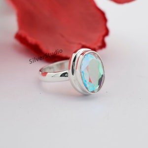 Angel Aura Quartz Gemstone Ring , 925 Sterling Silver Ring , Handmade Silver Ring , Oval Natural Angel Aura Quartz Ring , Women Ring Jewelry