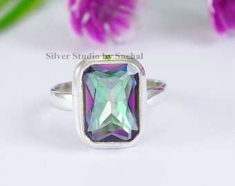 Natural Mystic Topaz Ring , 925 Sterling Silver Ring , Rectangle Topaz Ring , Anniversary Ring , Gemstone Ring , Handmade Silver Ring