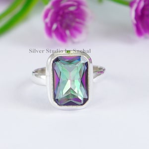 Natural Mystic Topaz Ring , 925 Sterling Silver Ring , Rectangle Topaz Ring , Anniversary Ring , Gemstone Ring , Handmade Silver Ring