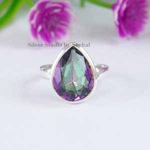 Teardrop Mystic Topaz Ring , 925 Sterling Silver Ring , Handmade Ring , Rainbow Topaz Ring , Wedding Ring , Gemstone Ring