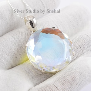 Round Angel Aura Quartz Pendant, 925 Sterling Silver Pendant, Statement Pendant, Quartz Pendant, Anniversary Gift Pendant