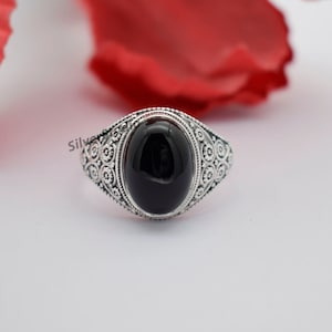 Natural Black Onyx Ring , 925 Sterling Silver Ring , Handmade Silver Ring , Oval Black Onyx Ring , Promise Ring , Designer Ring , Women Ring