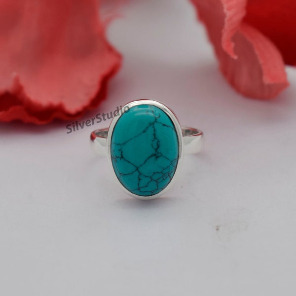 Bague turquoise, bague en argent sterling 925, bague faite main, bague turquoise ovale, bague de naissance de décembre, bague porte-bonheur, bague femme