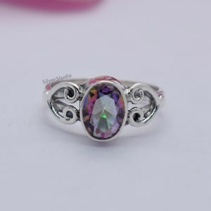 Natural Mystic Topaz Ring , 925 Sterling Silver Ring , Oval Mystic Topaz Ring , Anniversary Ring , Designer Ring , Handmade Silver Ring
