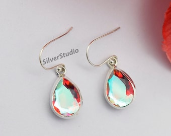 Pendiente de cuarzo aura de ángel natural, pendiente de plata de ley 925, pendiente hecho a mano, pendiente colgante, pendiente de cuarzo aura de ángel en forma de lágrima