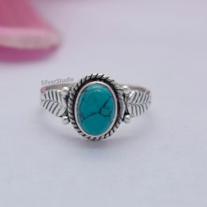 Natural Turquoise Ring , 925 Sterling Silver Ring , Gift for Mom, Oval Turquoise Ring , December Birthstone Ring, Women Ring , Handmade Ring