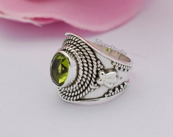 Natural Peridot Ring , Boho Ring, 925 Sterling Silver Handmade Ring , Oval Peridot Ring, August Birthstone Ring , Women Ring , Designer Ring