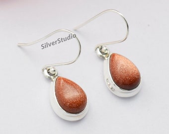 Natural Sunstone Earring , 925 Sterling Silver Earring , Handmade Earring , Birthday Earring , Teardrop Sunstone Earring , Women Earring