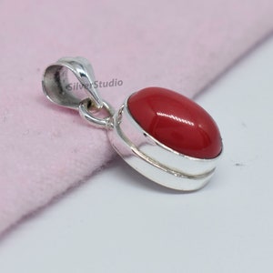 Coral Pendant , 925 Sterling Silver Pendant , Handmade Pendant , Oval Red Coral Pendant , Women Pendant, Healing Pendant
