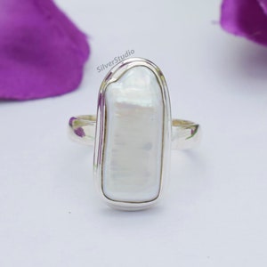 Natural Biwa Pearl Ring , 925 Sterling Silver Ring , Handmade Silver Ring , Fancy Shape Biwa Pearl Ring , Women Ring , Gift for Sister