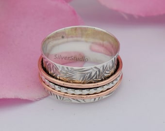 Silver Ring , Spinner Ring, Thumb Ring , Meditation Ring , Wide Band Ring , Anxiety Ring , Designer Ring , 2 Tone Spinner Ring, Gift For Men