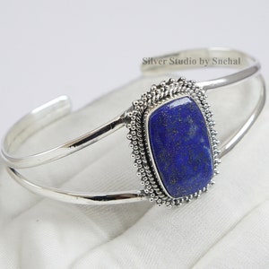 Bracelet manchette lapis lazuli, manchette réglable pierre bleue, bijoux lapis lazuli, jonc fait main, bracelet manchette ouvert, bracelet de mariée