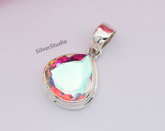 Natürlicher Engel Aura Quarz Anhänger, 925 Sterling Silber Herz Anhänger, Geschenk für Frau, handgemachte Anhänger, Teardrop Aura Quarz Anhänger
