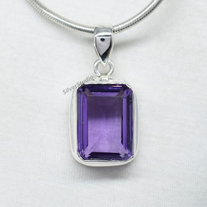 925 Sterling Silver Pendant , Natural Amethyst Pendant , Handmade Pendant, Rectangle Amethyst Pendant, Designer Pendant, February Birthstone