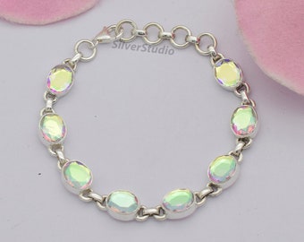 Pulsera de plata de ley 925, pulsera de cuarzo de aura de ángel natural, pulsera hecha a mano, pulsera de mano, pulsera de plata, pulsera de mujer