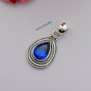 925 Sterling Silver Pendant , Siberian Blue Quartz Pendant , Handmade Silver Pendant, Teardrop Quartz Pendant, Boho Pendant, Gift for Mom