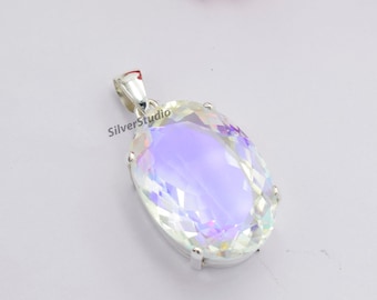 Pendentif en quartz naturel Angel Aura, pendentif en argent sterling 925, pendentif fait main, pendentif ovale Angel Aura Quartz Designer, cadeau pour les filles