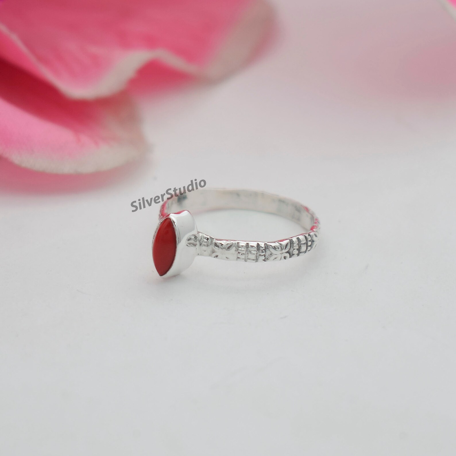 Natural Coral Ring 925 Sterling Silver Ring Handmade Etsy UK