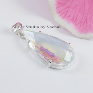 Natural Angel Aura Quartz Pendant, 925 Sterling Silver Pendant, Handmade Pendant, Long Teardrop Angel Aura Quartz Pendant
