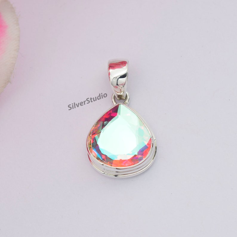 Natural Angel Aura Quartz Pendant, 925 Sterling Silver Heart Pendant, Gift for Wife, Handmade Pendant, Teardrop Aura Quartz Pendant image 2