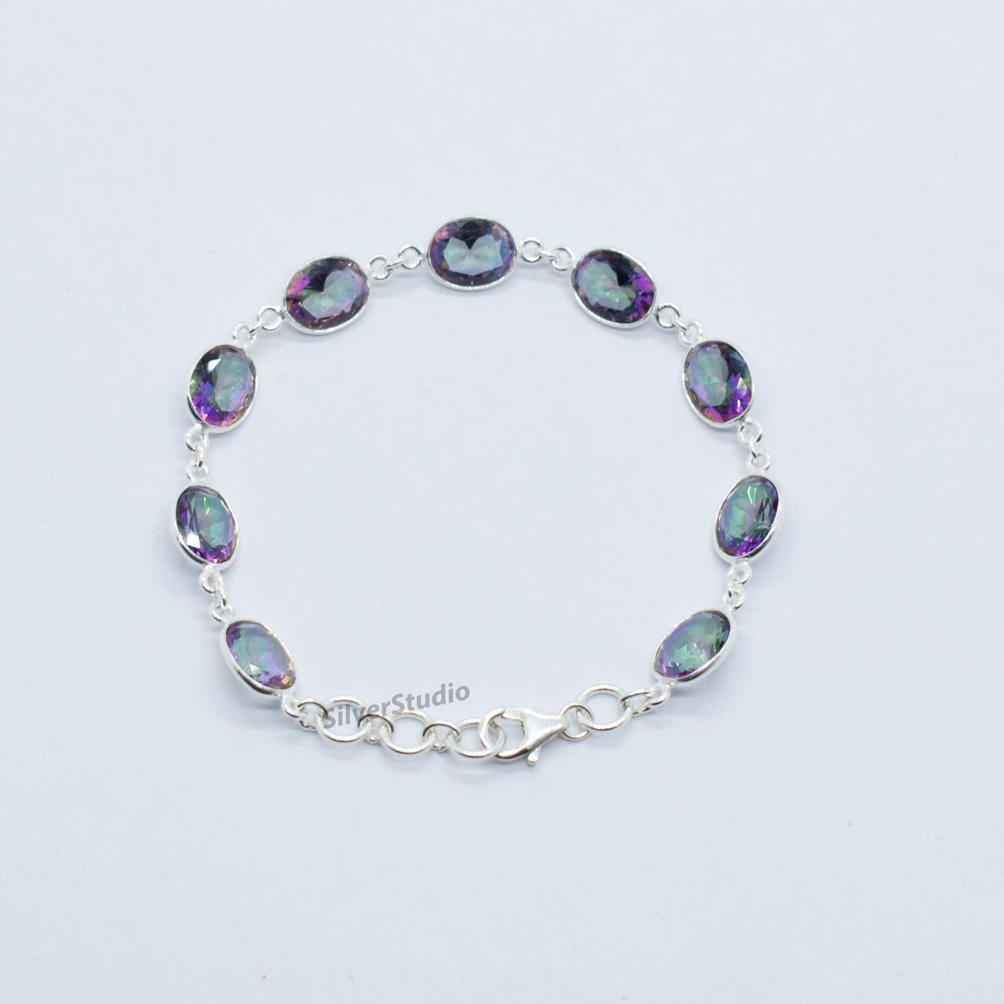 Bracelet En Argent Avec Topaze Mystique - Pendantes - Neuf Sans Emballage