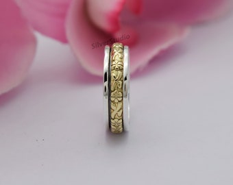 925 Sterling Silver Spinner Ring , Thumb Ring , Meditation Ring , Handmade Ring , Anxiety Ring , Designer Ring , Fidget Ring , 2 Tone Ring