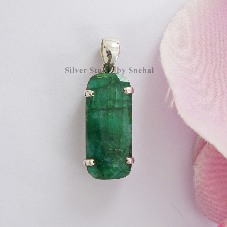 Emerald Pendant, 925 Silver Pendant, Handmade Pendant, Rectangle ...